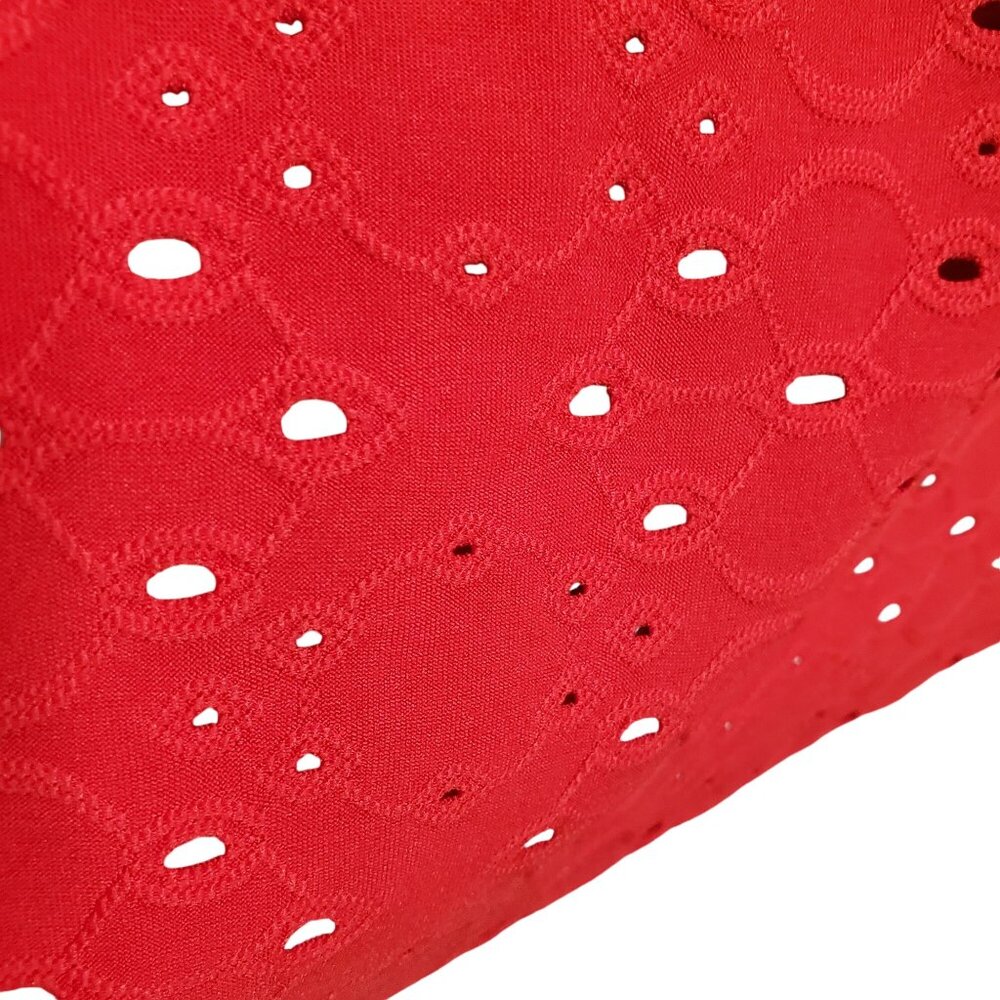 Tiana B Size 18W Dress Shift Stretch Eyelet Overlay Ruffle Bell Sleeve Midi Red - Picture 13 of 14